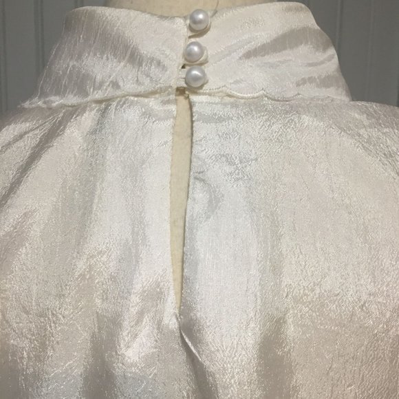 Vintage CottageCore Blouse Pintuck Front High Collar Size 14 USA Lace Pearls - Picture 6 of 8